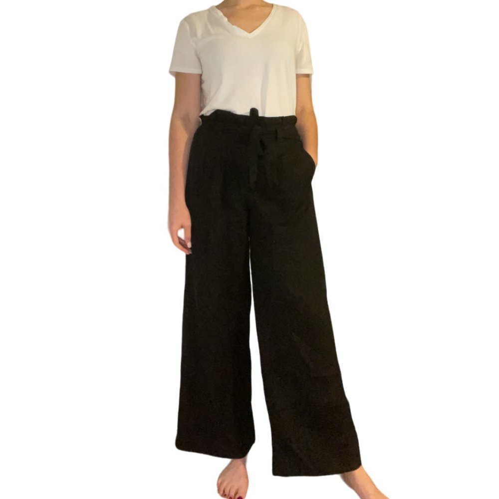 Banana Republic Black Wide Leg Linen Tie Pants
